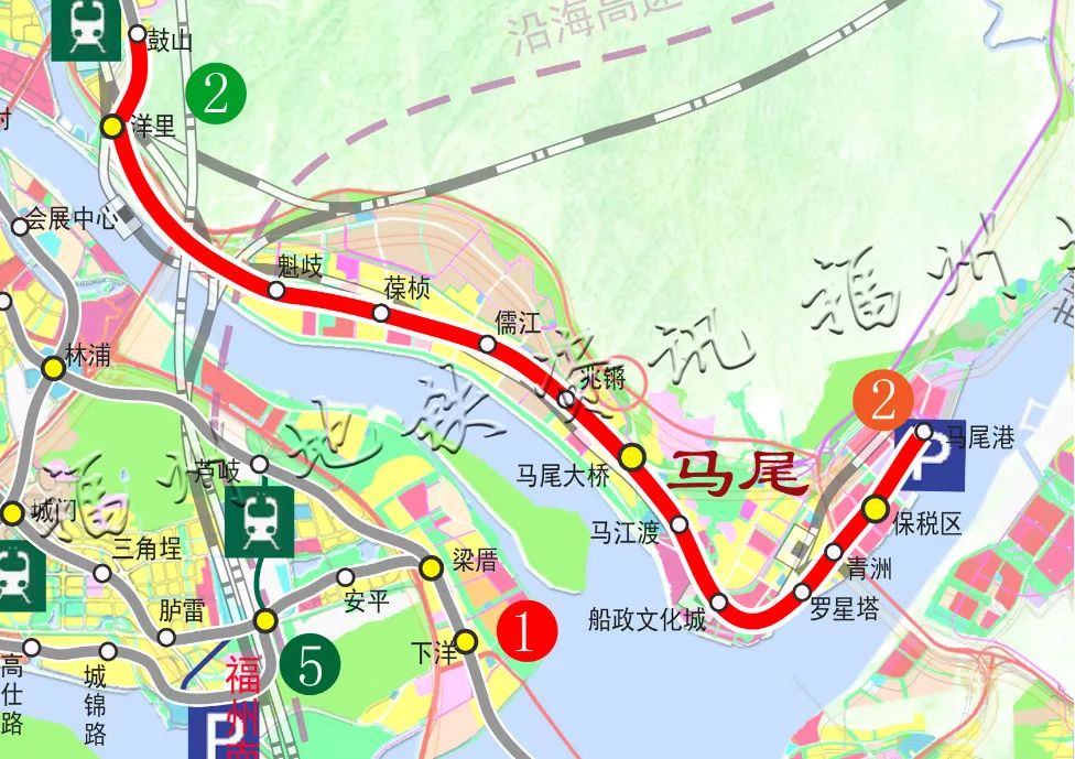 福州地铁2号线二期工程即为 马尾延伸段,起点为 洋里,终点为 马尾港