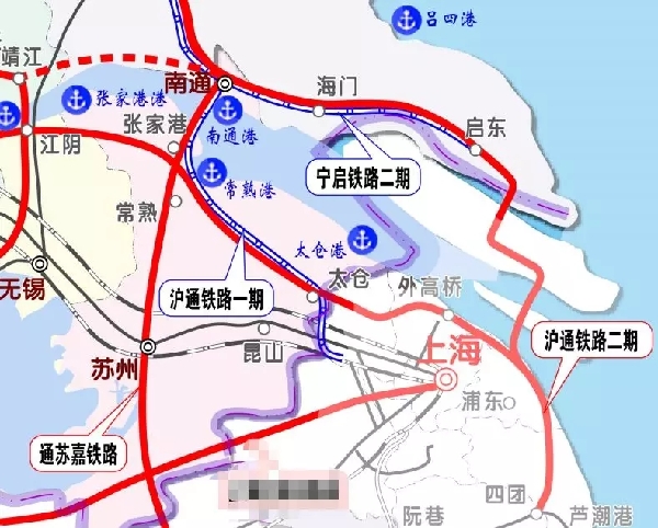 沪通铁路示意图(据江苏"十三五"铁路发展规划)
