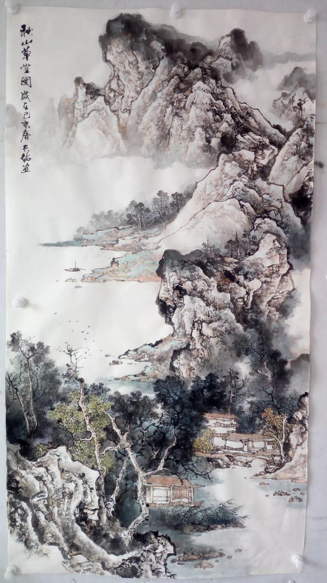 技法交流|青年画家杨天佑:浅绛山水画《秋山草堂图》临摹步骤图