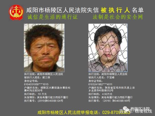 杨凌公布一批失信人名单,姓名,照片全都有.