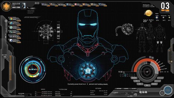 钢铁侠的战甲里面的实时状态显示也是非常酷炫的,全身装备的状态信息