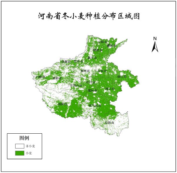 图1-冬小麦分布区域图二,冬小麦长势遥感监测根据4月下旬modis卫星