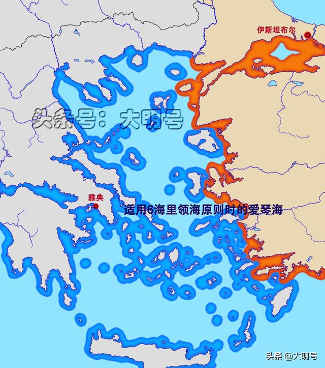 希腊和土耳其的领海之争，将领海设为6海里的希腊拥有44 的爱琴海 国家