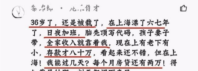 上海程序员哭诉: 36岁被裁员, 存款仅余80万, 感觉天塌了 皇冠买球官网