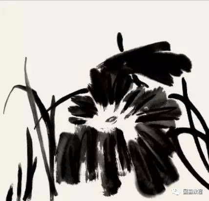 第二步:用重墨画荷梗.