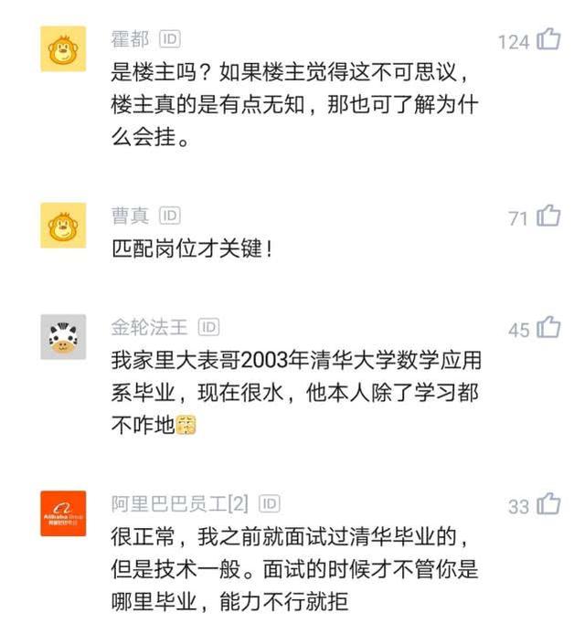 程序员:我清华硕士面试阿里竟被淘汰了,网友:本科不是清华的吧
程序员:我清华硕士面试阿里竟被淘汰了,网友:本科不是清华的吧