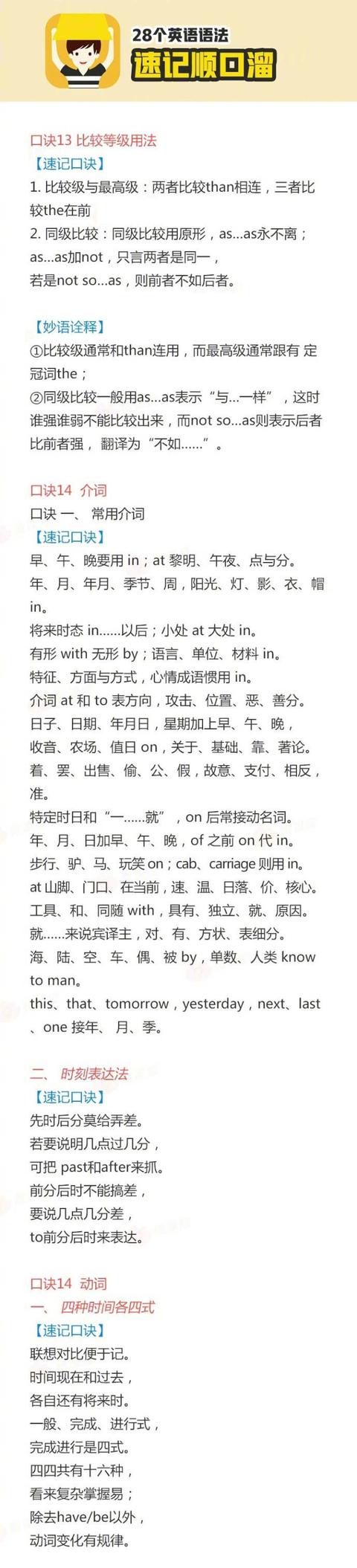 
20考研英语丨28个英语语法速记顺口溜，理解语法soeasy！


