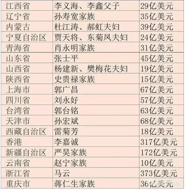 新疆自治区:首富为苏太华系的严昊家族,财富总额为172亿美元.