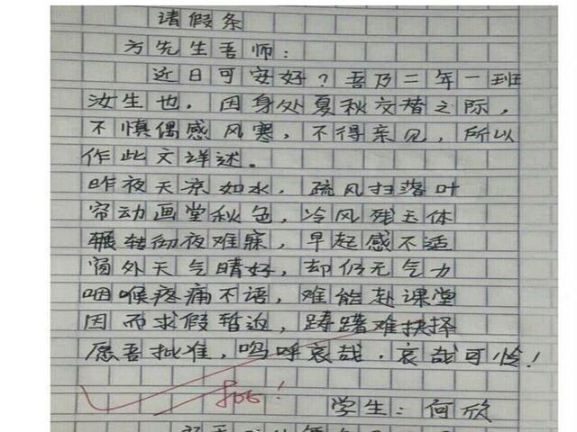 
小学生写请假条，家长看了会哭泣，网友看了笑背过气


