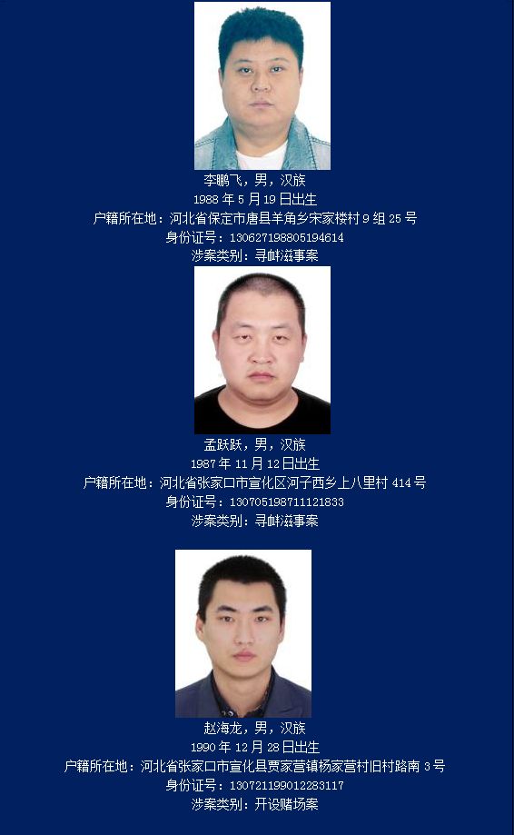 张家口市公安局40名涉黑涉恶在逃人员名单公安机关呼吁社会各界和广大