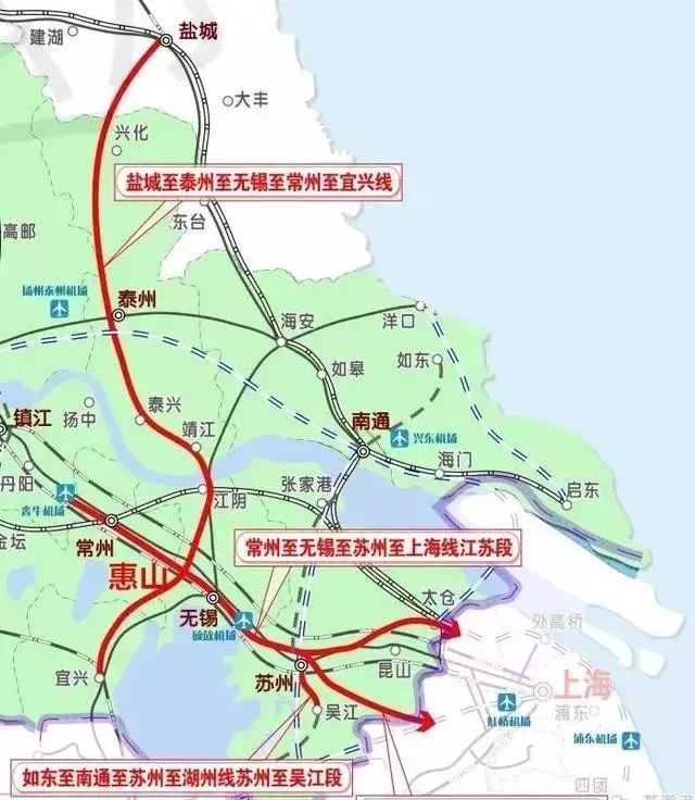 开工建设盐泰锡常宜铁路北沿江高铁规划起自上海,经崇明岛至南通,泰州