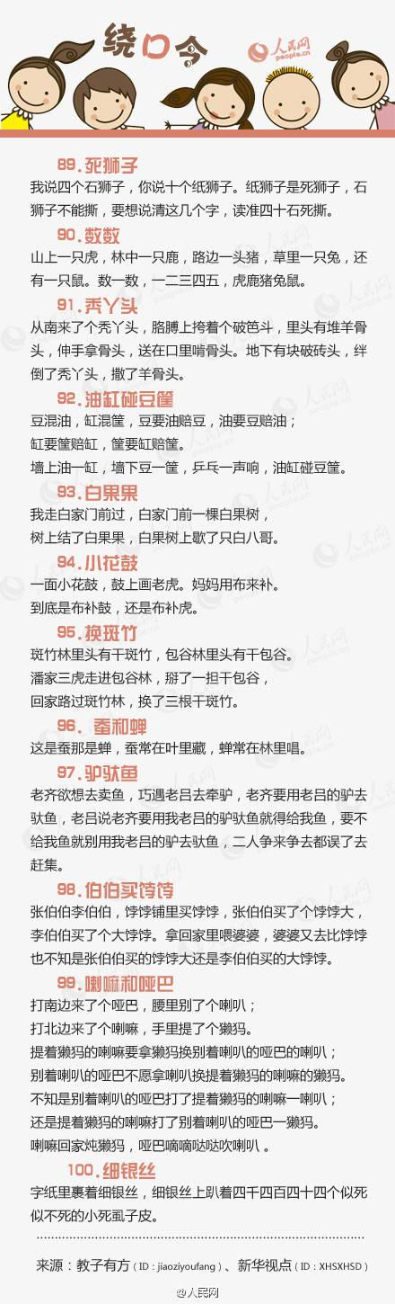 
这100个高难度绕口令，能做到不NG的，绝对是语言天才！挑战一下


