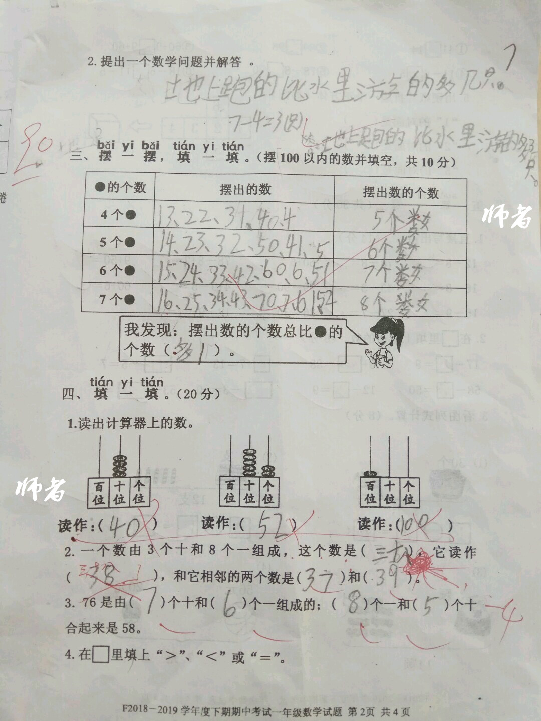 
原创
一年级数学期中卷真简单，学生90分有点伤心，老师改卷大意多给分



