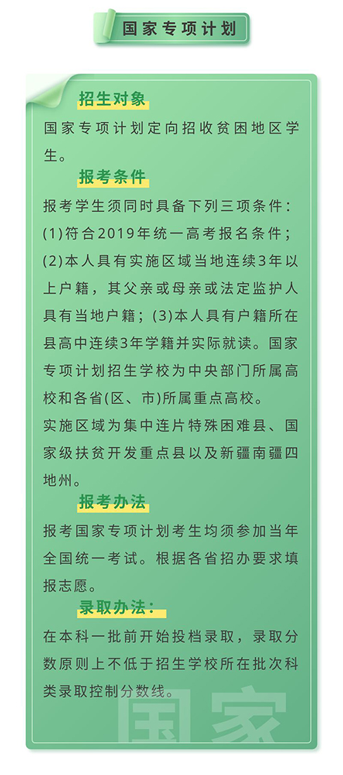 
2019年高招三大专项计划有什么区别？分别如何申请？


