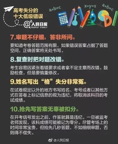 《人民日报》重点提醒: 高考各科最易犯这些错误, 看懂少丢30分！ 