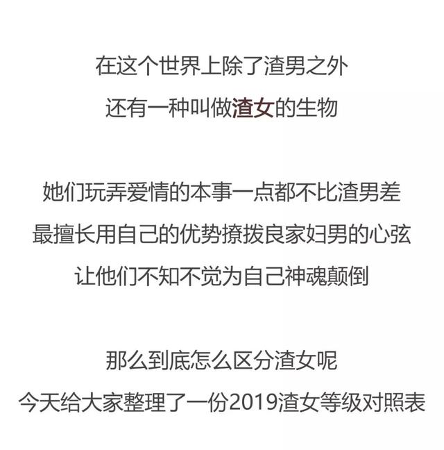 1~10级渣女等级对照表