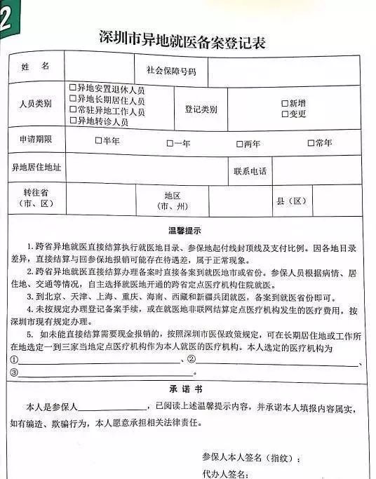 精简后异地就医备案登记表