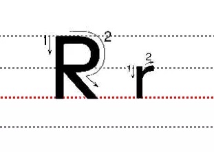 rr  书写时注意第一笔都是左边的一竖,大写的r的圈不要写太大,以免头