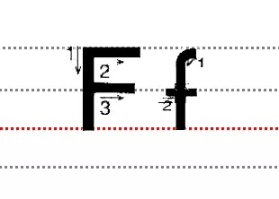 ff  书写时注意大写的f的笔顺,也是先写左边的一竖,再写右边的两短横.