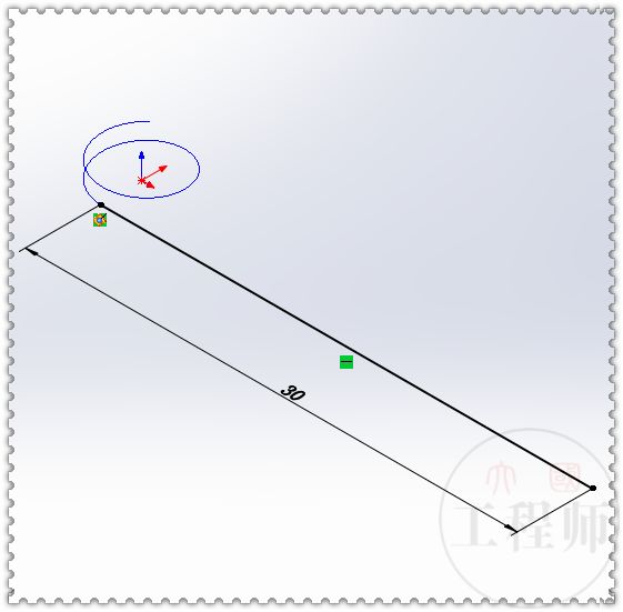 2.在上视基准面上画一根直线,端点与螺旋线穿透.1.