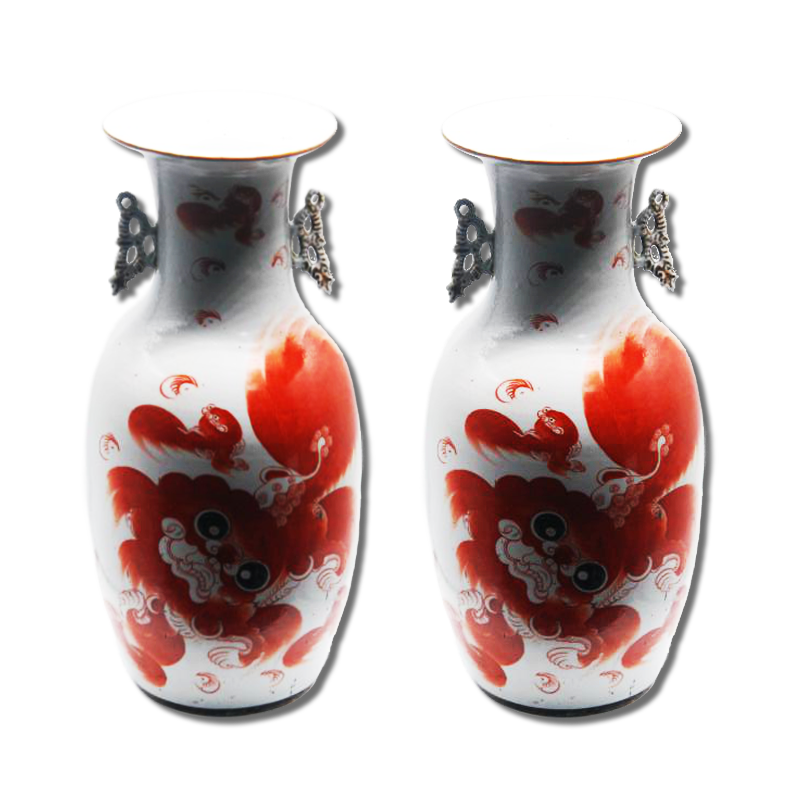 中国清末 民国時代 赤絵 麒麟 獅子花瓶 红色1900-1940 中国古董花瓶| eBay