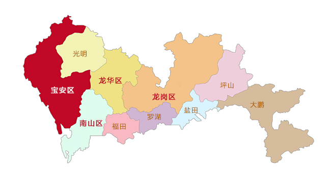 分别为福田区,罗湖区,南山区,盐田区,宝安区,龙岗区,坪山区,龙华区