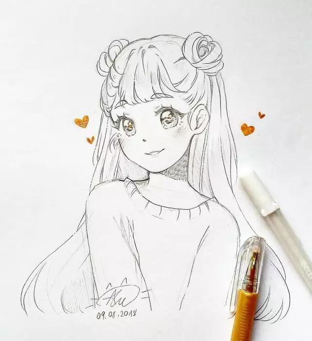 23张线稿带上色稿动漫手绘插画, 彩铅水彩马克笔上色都有,实用!