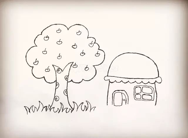 生活姿势 | 简笔画-房屋和果树