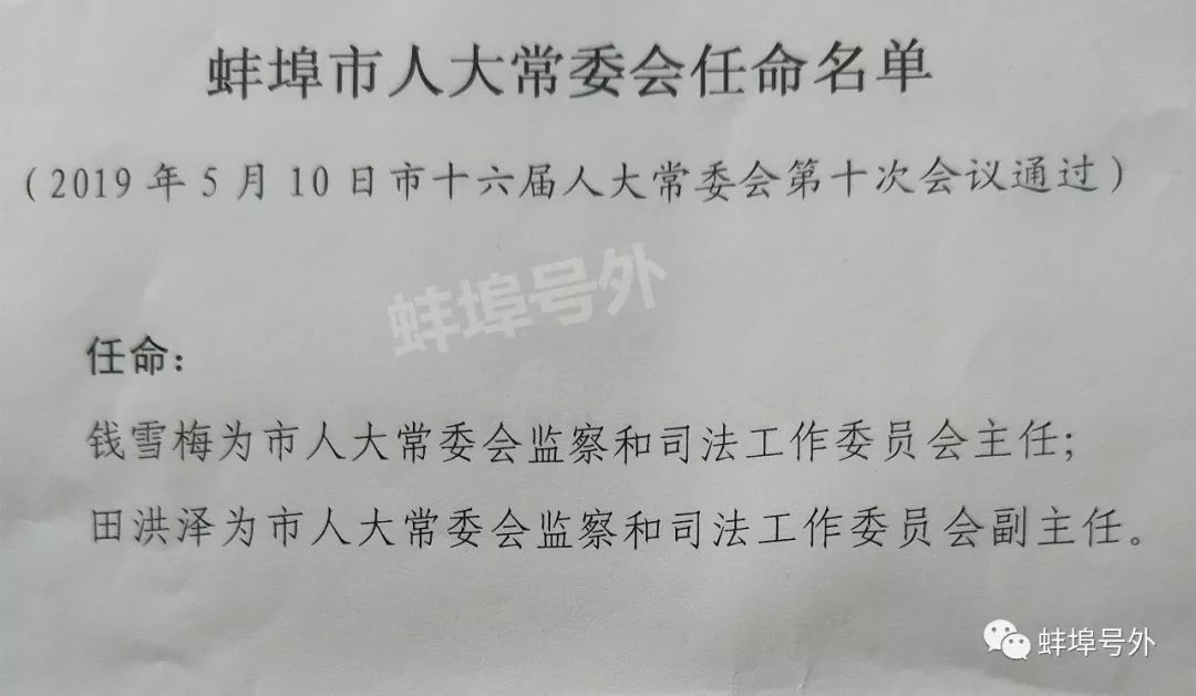 最新蚌埠市人大常委会任命名单