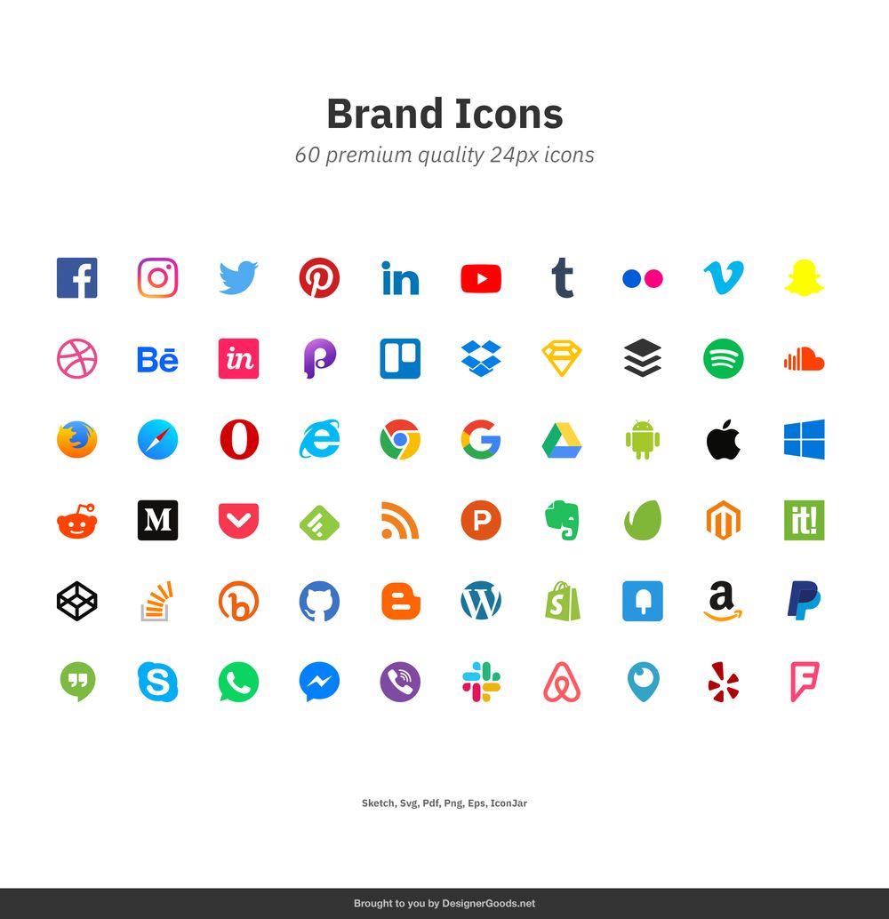 【干货下载】60个流行的社交媒体和数字产品品牌图标矢量素材打包下载