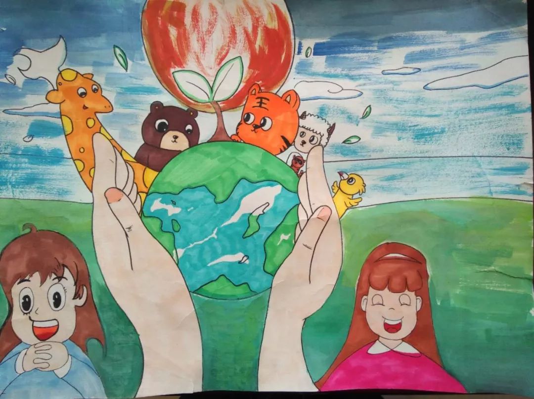 珍惜头顶的蓝天 保护环境 人人有责 环保绘画展 奇台县第一小学五年级