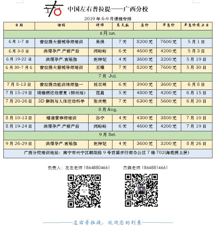 06月30日-07月06日南宁站 |"普拉提工作室大器械导师培训"招生简章