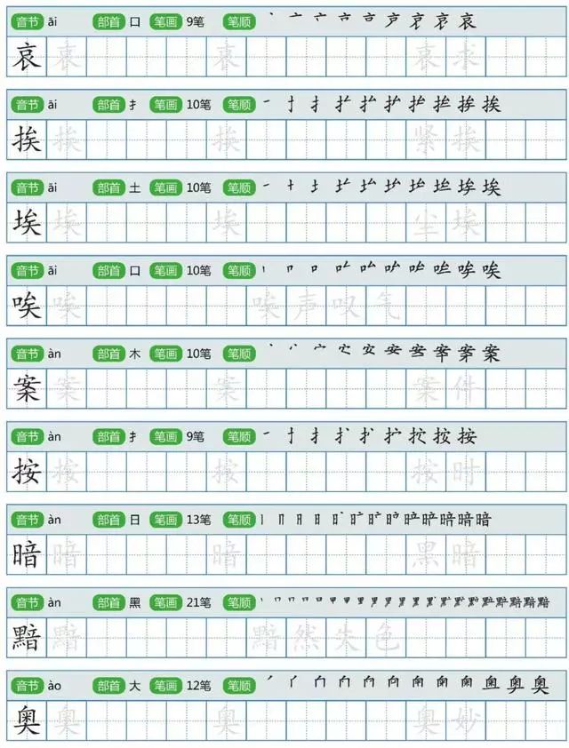 小学生常见同音字楷书字帖 含拼音 笔顺 偏旁部首 全丨可打印 描红