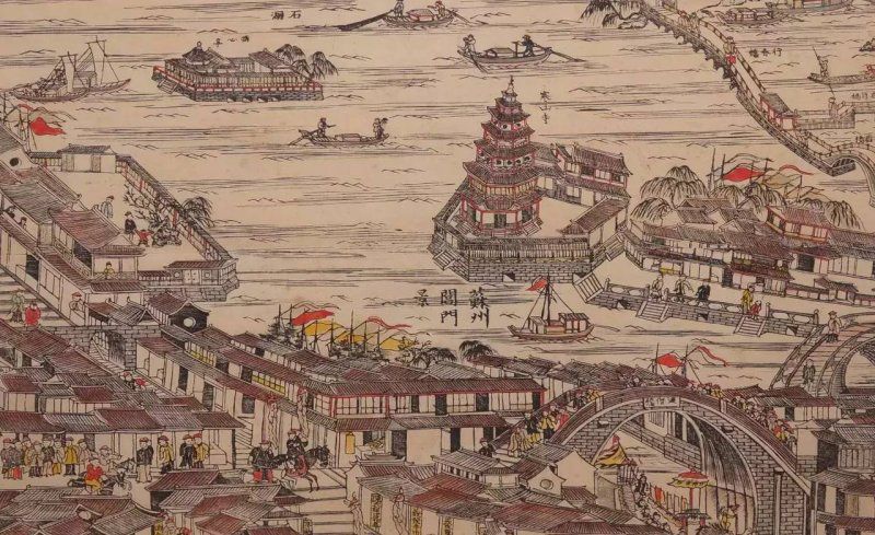 图片来源于王翚,杨晋《康熙南巡图》中的苏州阊门 阊门就是当时的