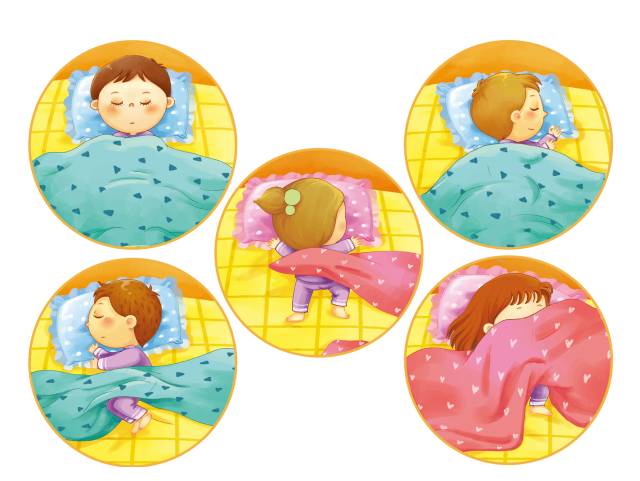 保健医生出示几张睡姿图,让幼儿从图中找出自己的睡觉怂势.