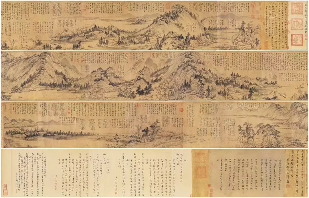 《富春山居图》画卷上"留言"甚多,也有很多爱慕者仿画,临摹了自己的