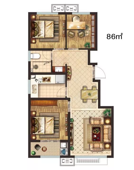 中南·紫云集86㎡三室户型鉴赏 盈丰娱乐棋牌