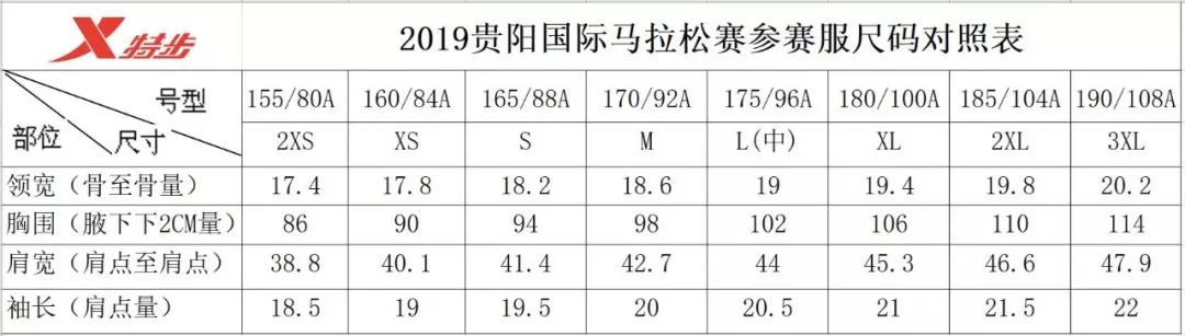 2019贵阳国际马拉松赛参赛服尺码调整公告