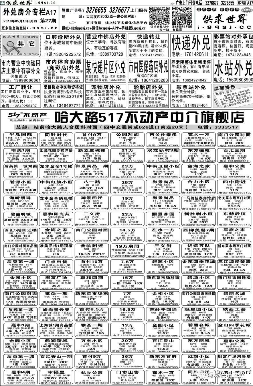 海城供求世界2019年第27期电子报已经更新啦!