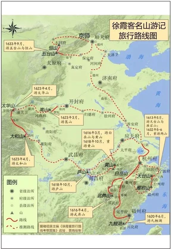 徐霞客名山游记旅行路线图