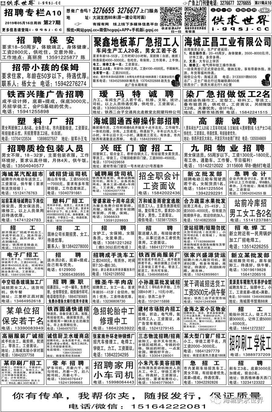 海城供求世界2019年第27期电子报已经更新啦!