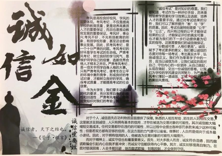 本次举办关于诚信和学风考风考纪主题的手抄报,海报的评比活动以及