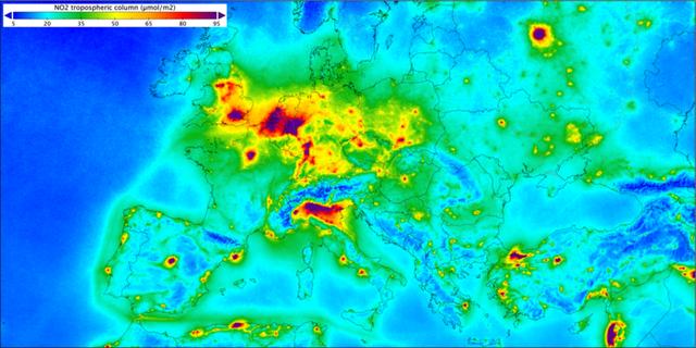 卫星绘制全球二氧化氮!德国英国一片紫红