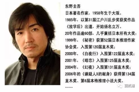 东野圭吾,1985年凭借《放学后》获得江户川乱步奖,之后开始职业写作