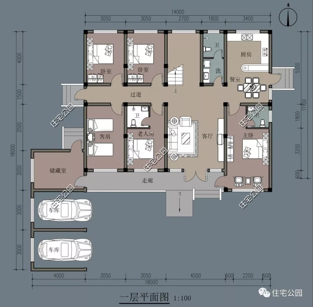 双车位大车库 多卧室,18×18米带阁楼层 主副房温馨小