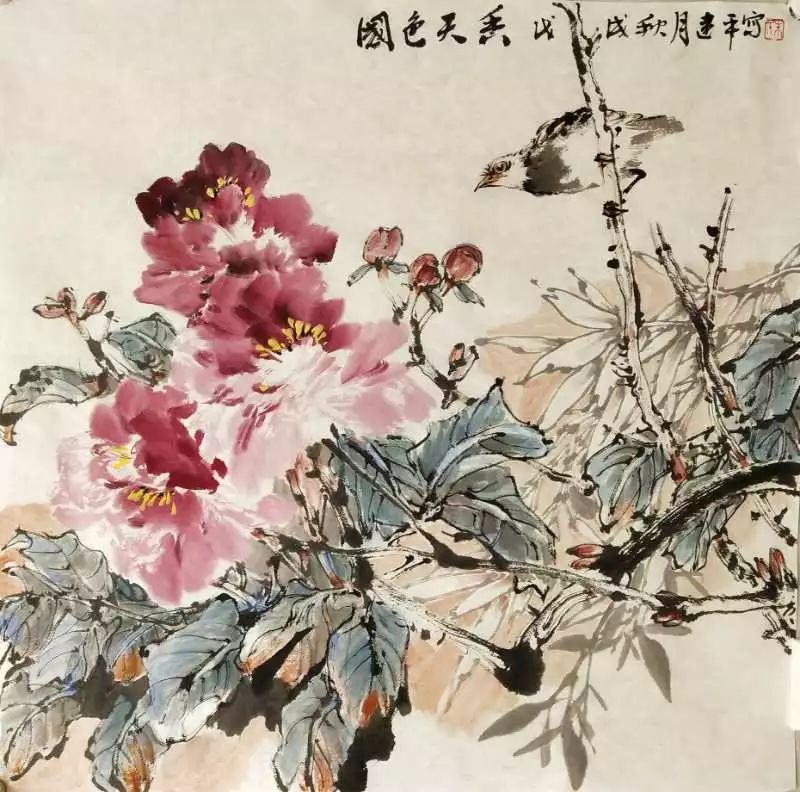 中国美网推荐花鸟向人闲朱建平花鸟作品赏析