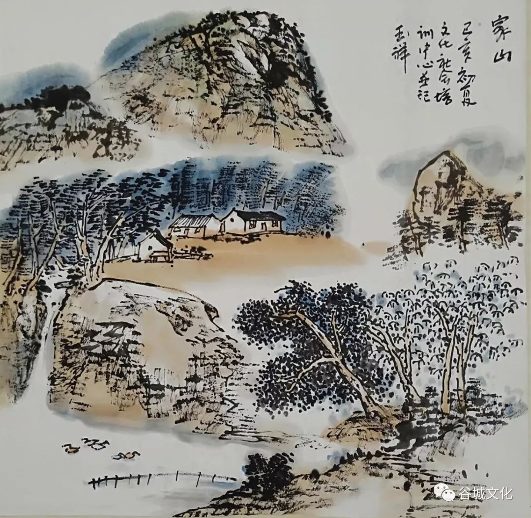 石玉祥老师课徒稿:山水画《家山》斗方 (2019年5月17日作)