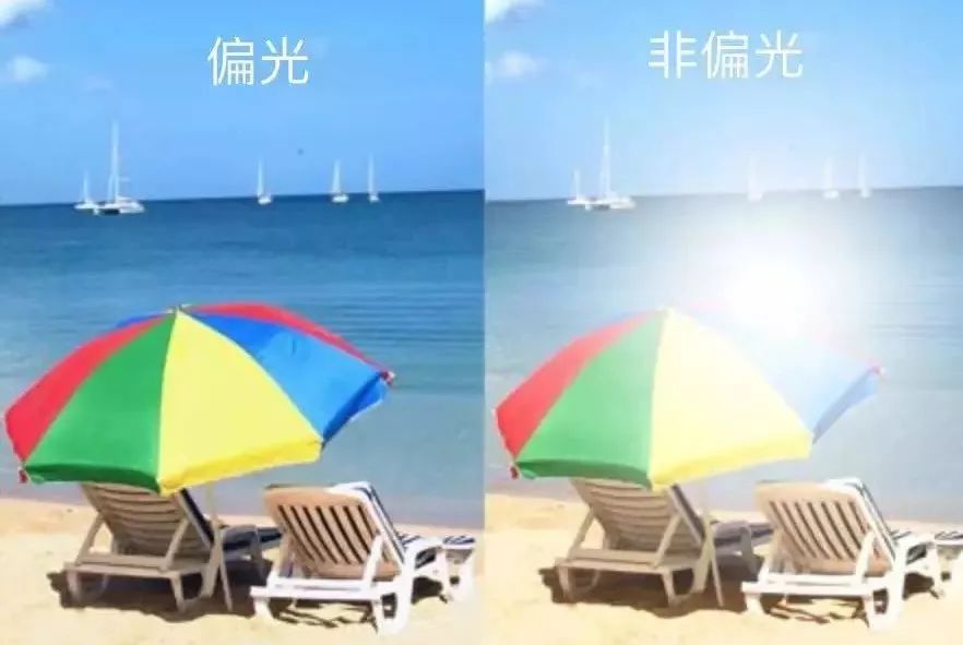 偏光镜与普通太阳镜效果对比图