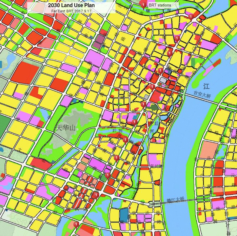 吉安市中心区土地利用现状图 当把2030年(从2016年开始)的土地利用