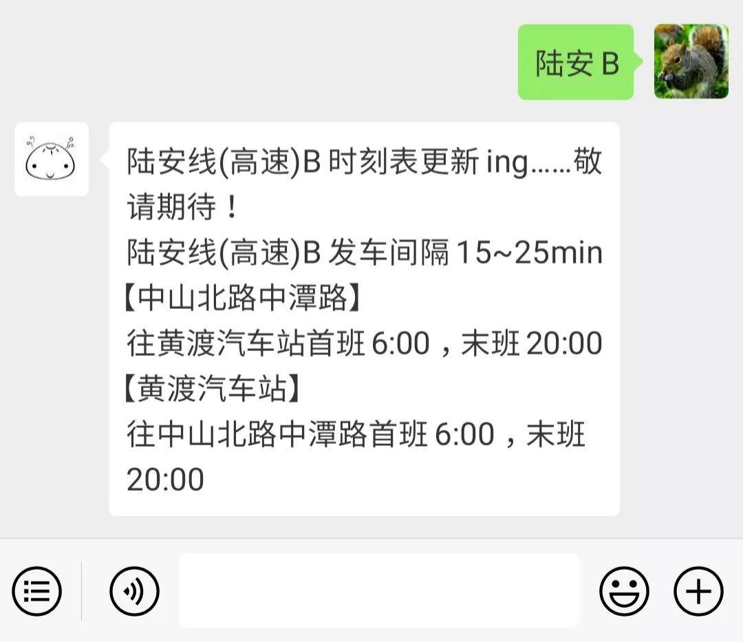 【变更】陆安线(高速)b时刻表更新